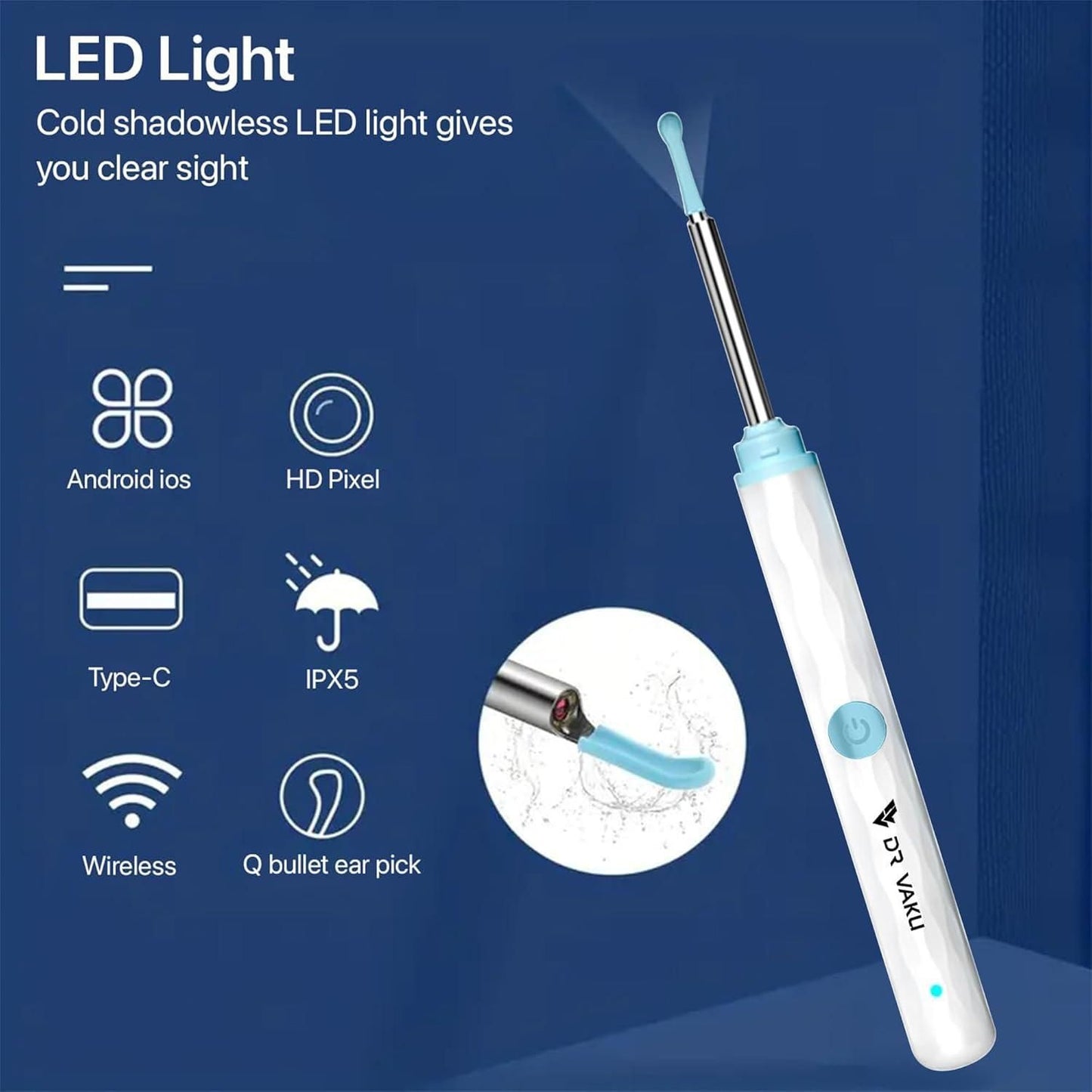 Smart Visual Ear Wax Cleaner with Camera, 1080p FHD Led Light, 360° Visual WIFI Camera